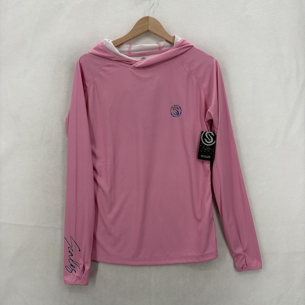 Scales Shirt Womens Medium Pink Frigate Paradise Hooded Long Sleeve Fishing NWT